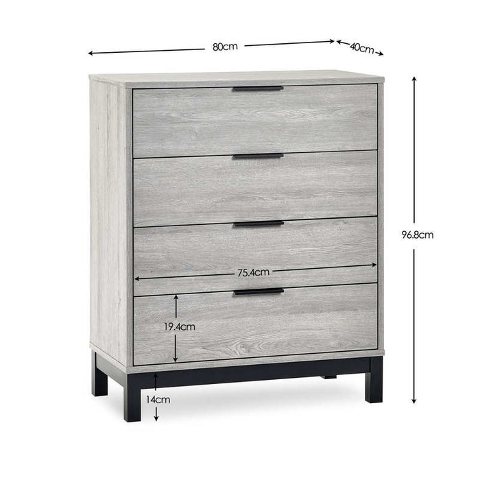 Blake 4 Drawer Chest – Grey Oak - Luminex FurnitureChest of drawersBAL103