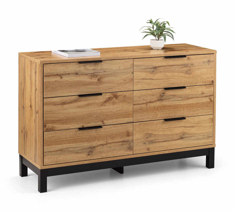 Blake 6 Drawer Wide Chest – Light Oak Industrial Bedroom Storage - Luminex FurnitureChest of drawersBAL204