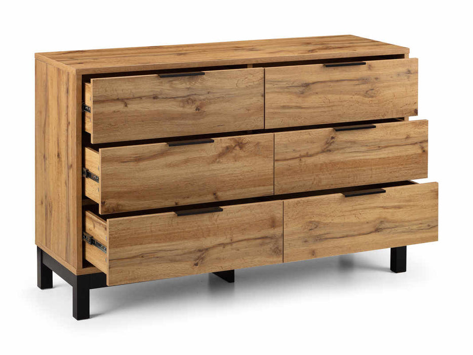 Blake 6 Drawer Wide Chest – Light Oak Industrial Bedroom Storage - Luminex FurnitureChest of drawersBAL204
