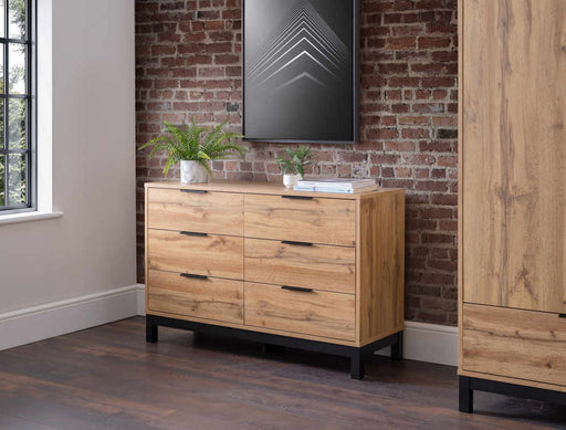 Blake 6 Drawer Wide Chest – Light Oak Industrial Bedroom Storage - Luminex FurnitureChest of drawersBAL204