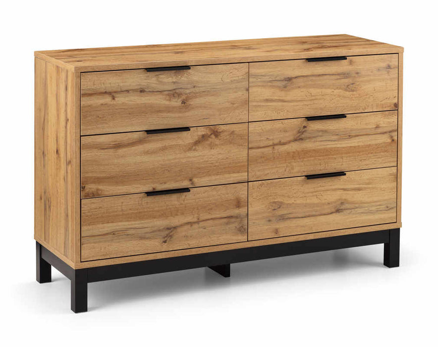 Blake 6 Drawer Wide Chest – Light Oak Industrial Bedroom Storage - Luminex FurnitureChest of drawersBAL204