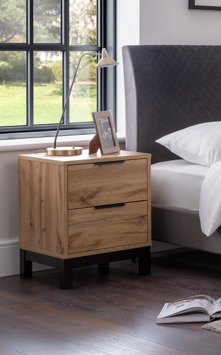 Blake Oak & Black 2 Drawer Bedside Table - Luminex FurnitureBedside TableBAL202