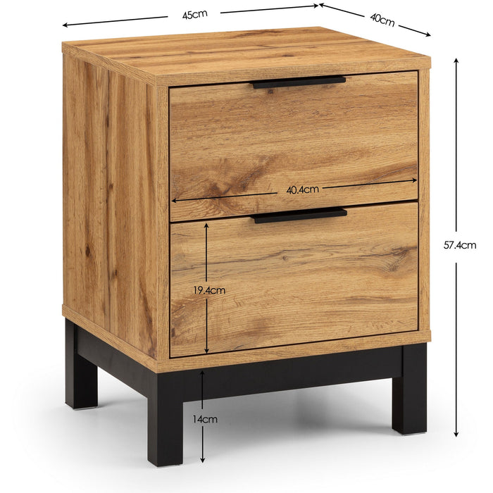 Blake Oak & Black 2 Drawer Bedside Table - Luminex FurnitureBedside TableBAL202
