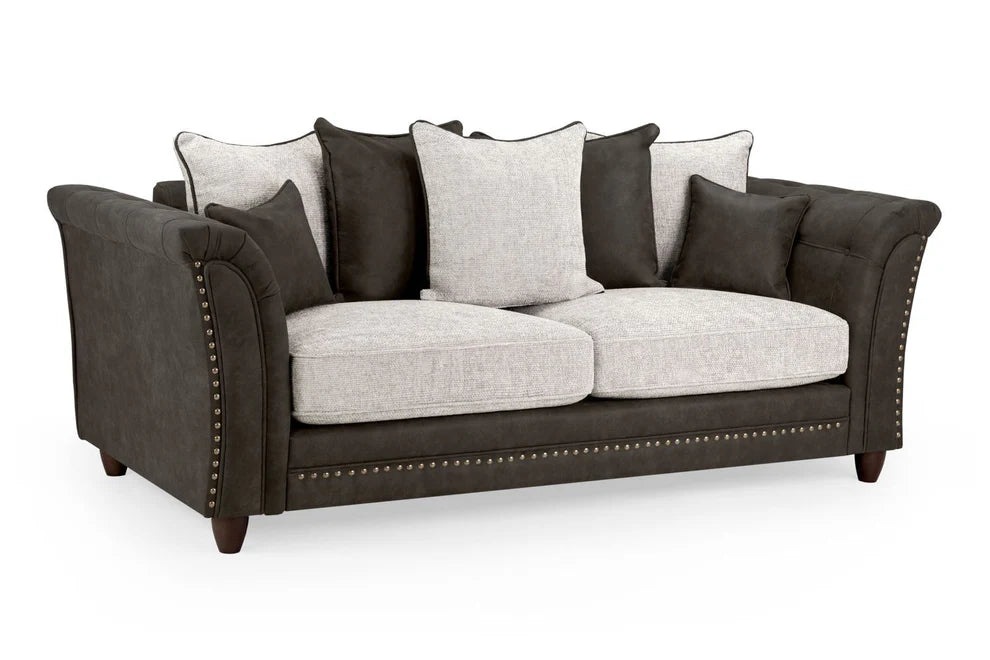 Brionne Grey 3 Seater Sofa – Velvet & Chenille Button - Tufted Design - Luminex FurnitureSofasbella_sofa_grey_3_seater