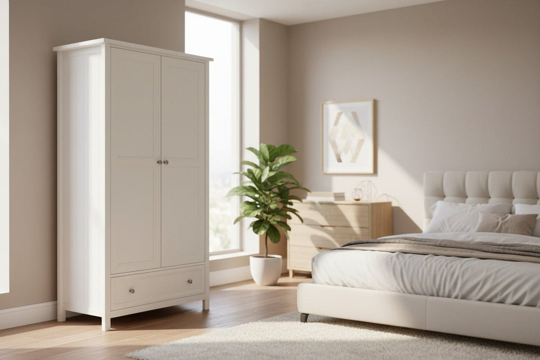 Brixton 2 Door Combination Wardrobe - Surf White - Luminex FurnitureWardrobeMAI106