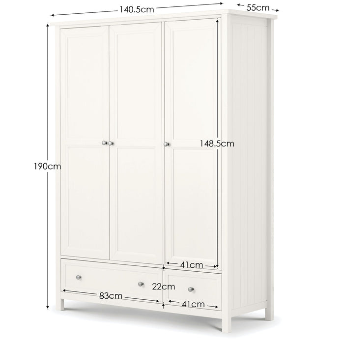 Brixton 3 Door Combination Wardrobe - Surf White - Luminex FurnitureWardrobeMAI107