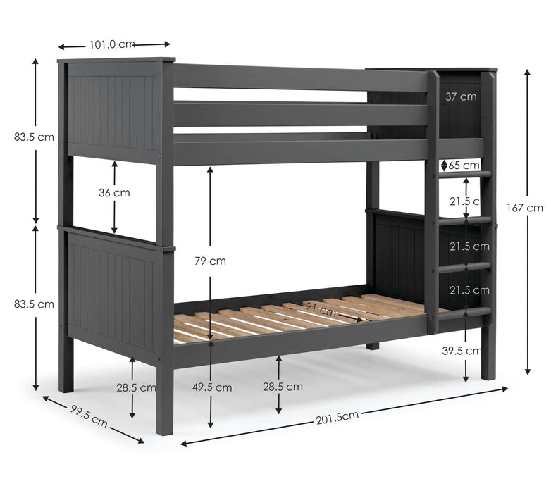 Brixton Bunk Bed – Anthracite Wooden Convertible Bunk - Luminex FurnitureBunk BedMAI166