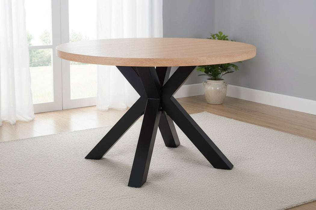 Brixton Round Dining Table | Oak Finish with Black Frame - Luminex FurnitureDining TableBER601