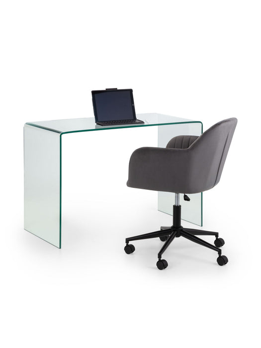 Calista Bent Glass Desk – Modern Clear Tempered Glass Design - Luminex FurnitureDeskAMA004