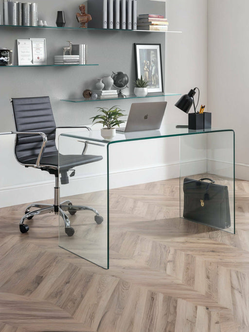Calista Bent Glass Desk – Modern Clear Tempered Glass Design - Luminex FurnitureDeskAMA004