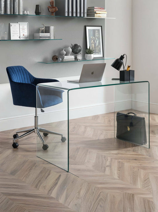 Calista Glass Desk & Blue Velvet Chair Set - Luminex FurnitureDeskAMA007