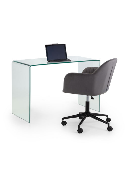 Calista Glass Desk & Orvyn Grey Velvet Chair Set - Luminex FurnitureDeskAMA008
