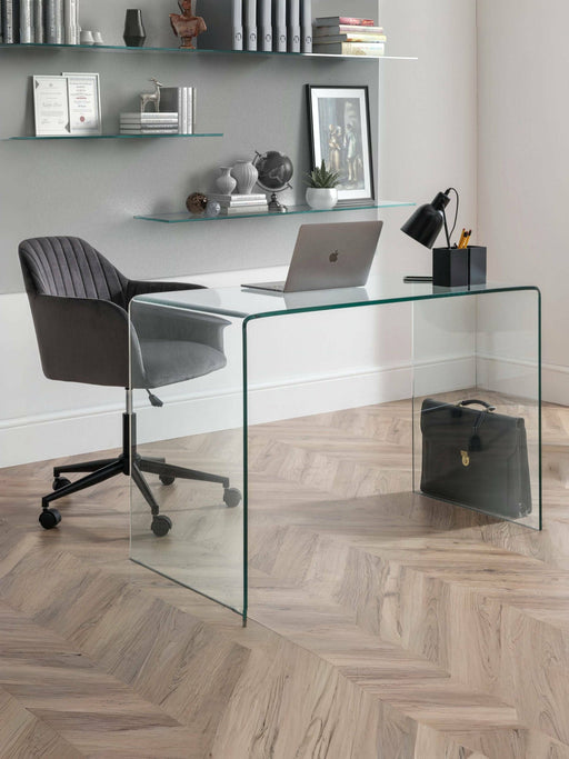 Calista Glass Desk & Orvyn Grey Velvet Chair Set - Luminex FurnitureDeskAMA008