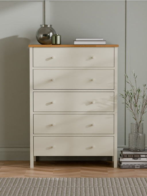 Camilla 5 Drawer Wide Chest - Ivory and Oak - Luminex FurnitureChest of drawersCOX404