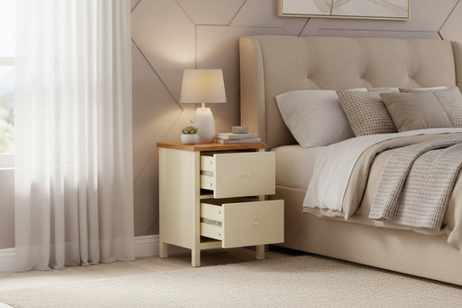 Camilla Ivory and Oak Effect 2 Drawer Bedside Table - Luminex FurnitureBedside TableCOX402