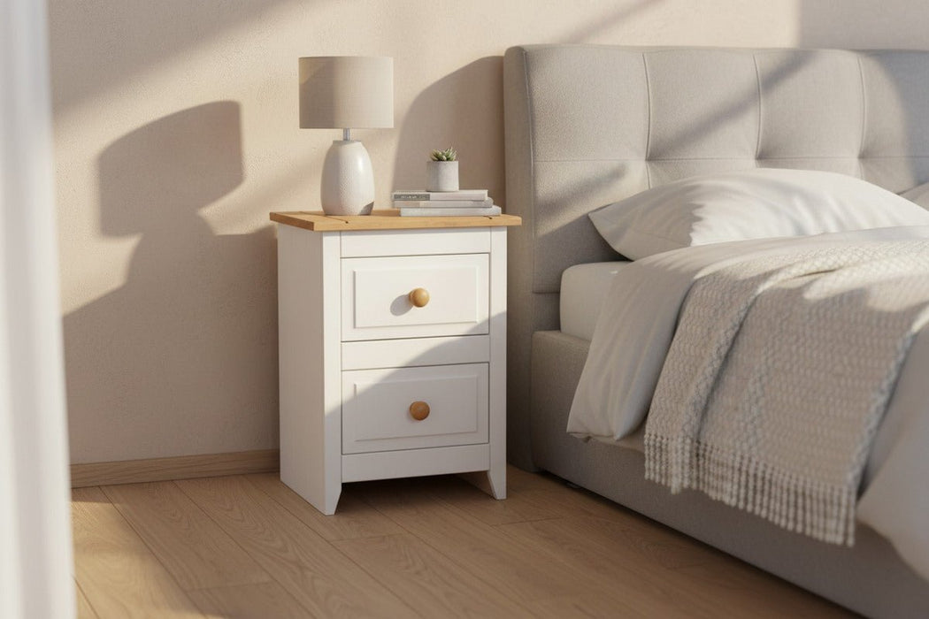Capri Arctic White and Pine Petite 2 Drawer Bedside Table - Luminex FurnitureBedside TableCP309