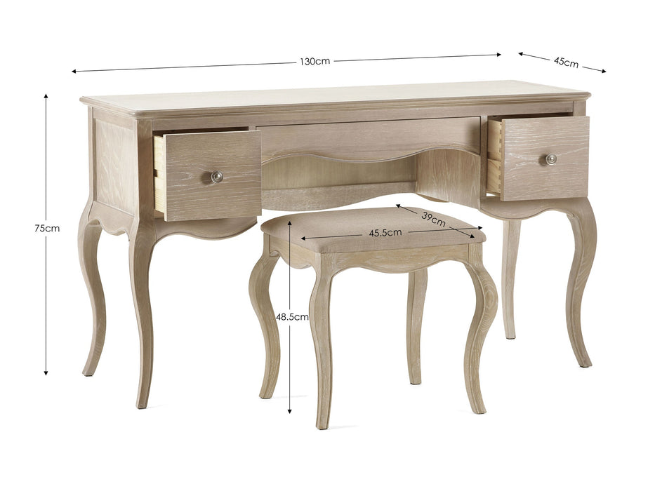 Carla Dressing Table & Stool with Limed Oak Finish | Elegant French Bedroom Set - Luminex FurnitureDressing TableCAM405