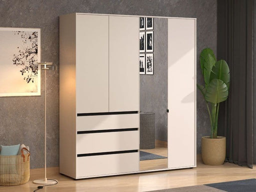 Celestia Cashmere 4 - Door 3 - Drawer Mirrored Wardrobe - Luminex FurnitureWardrobe3472
