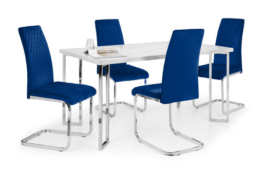 Celina Dining Set – Marble Table & 4 Blue Velvet Chairs - Luminex FurnitureDining SetPOS201