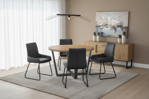 Charlotte Oak Round Table & 4 Grey Whitley Chairs - Luminex FurnitureDining SetBRO111