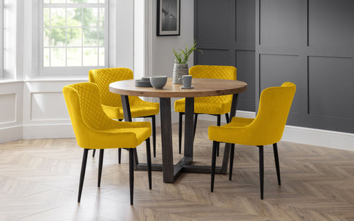 Charlotte Oak Round Table and 4 Mustard Velvet Braylin Chairs - Luminex FurnitureDining SetBRO119