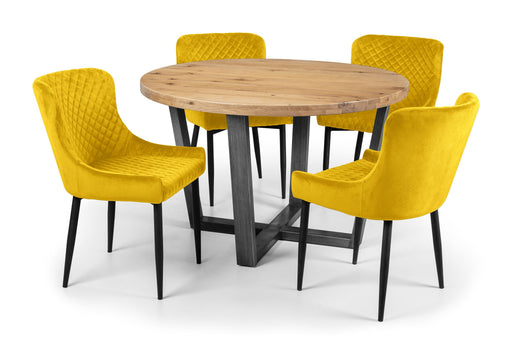 Charlotte Oak Round Table and 4 Mustard Velvet Braylin Chairs - Luminex FurnitureDining SetBRO119