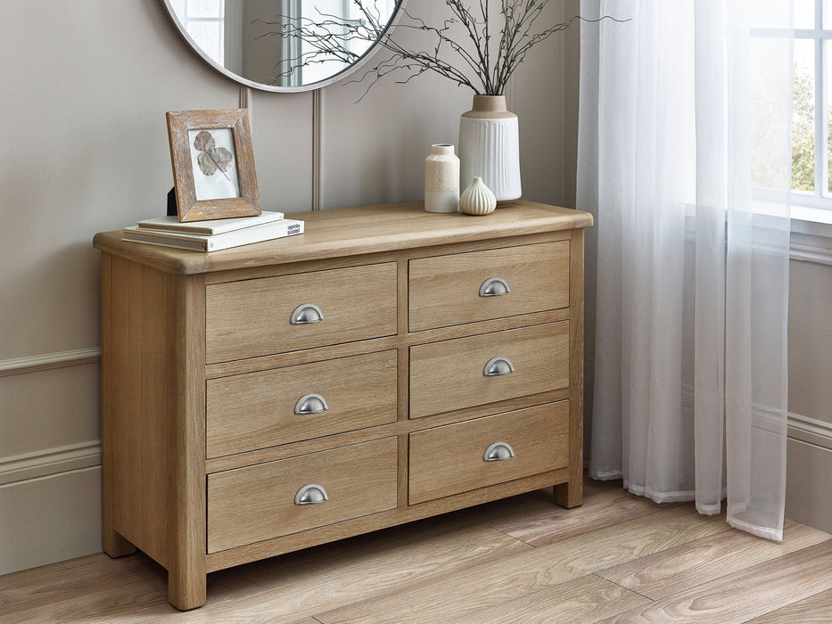Chelsea Limed Oak 6 Drawer Wide Chest - Luminex FurnitureChest of drawersMEM006