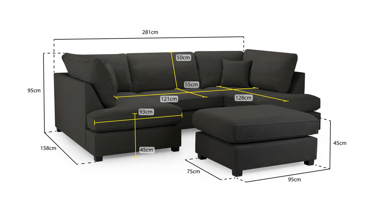 Clarendon Black U - Shape Corner Sofa with Ottoman – 6 Seater - Luminex FurnitureSofascarnaby_u_shape_black
