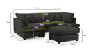 Clarendon Black U - Shape Corner Sofa with Ottoman – 6 Seater - Luminex FurnitureSofascarnaby_u_shape_black