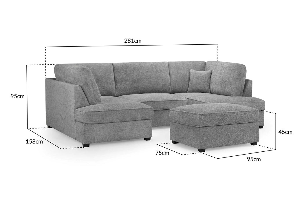 Clarendon Bouclé Grey U - Shape Corner Sofa with Ottoman – 6 Seater - Luminex FurnitureSofascarnaby_boucle_grey_u_shape