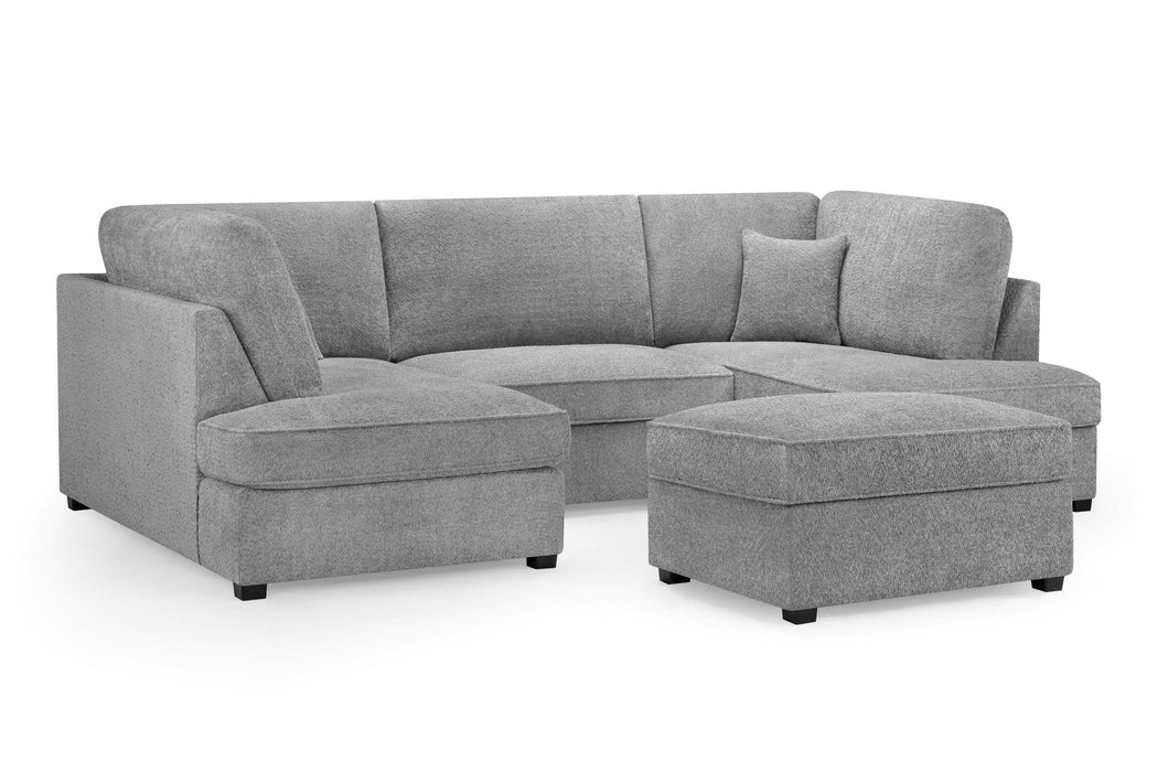 Clarendon Bouclé Grey U - Shape Corner Sofa with Ottoman – 6 Seater - Luminex FurnitureSofascarnaby_boucle_grey_u_shape