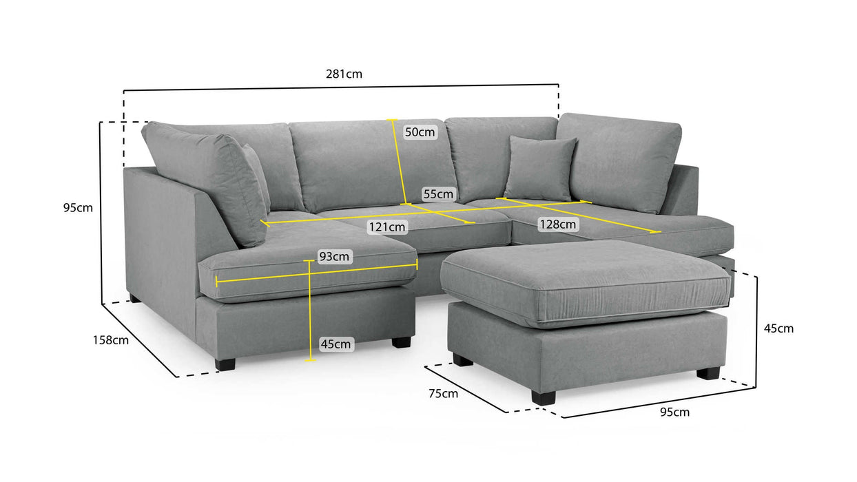 Clarendon Grey U - Shape Corner Sofa with Ottoman – 6 Seater - Luminex FurnitureSofascarnaby_u_shape_grey