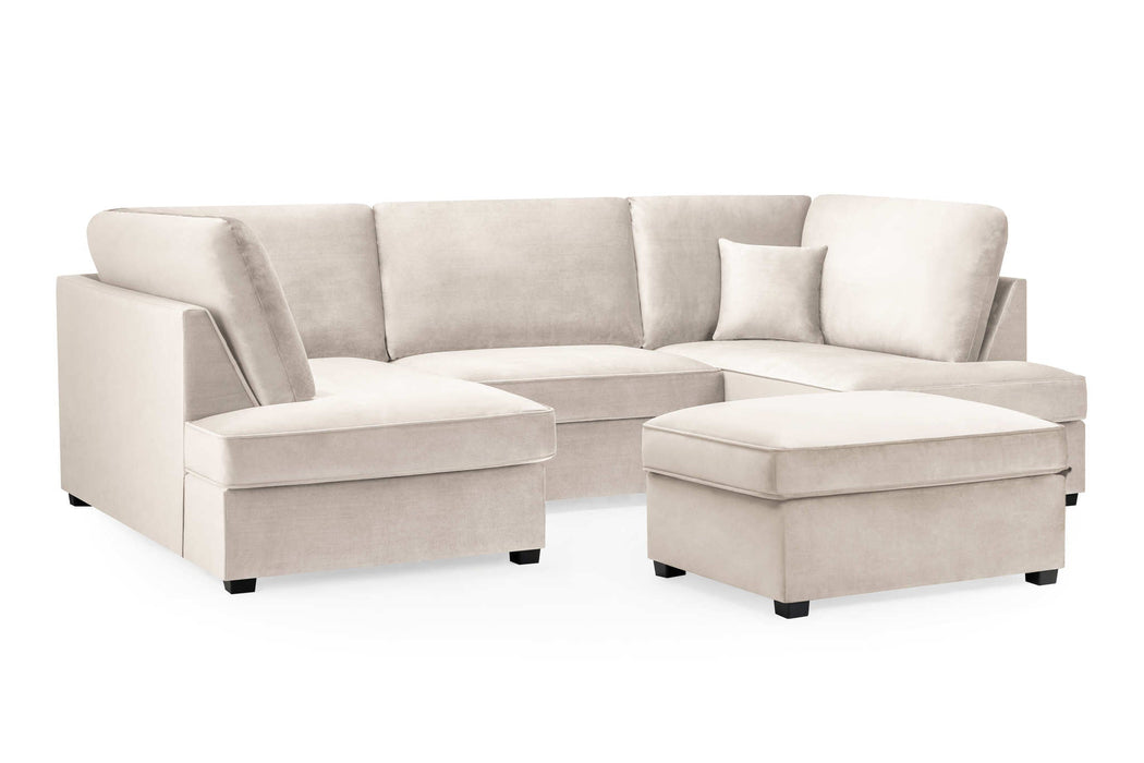 Clarendon Plush Beige U - Shape Corner Sofa with Ottoman – 6 Seater - Luminex FurnitureSofascarnaby_plush_beige_ushape