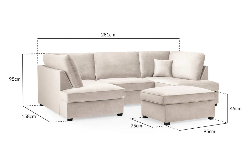 Clarendon Plush Beige U - Shape Corner Sofa with Ottoman – 6 Seater - Luminex FurnitureSofascarnaby_plush_beige_ushape