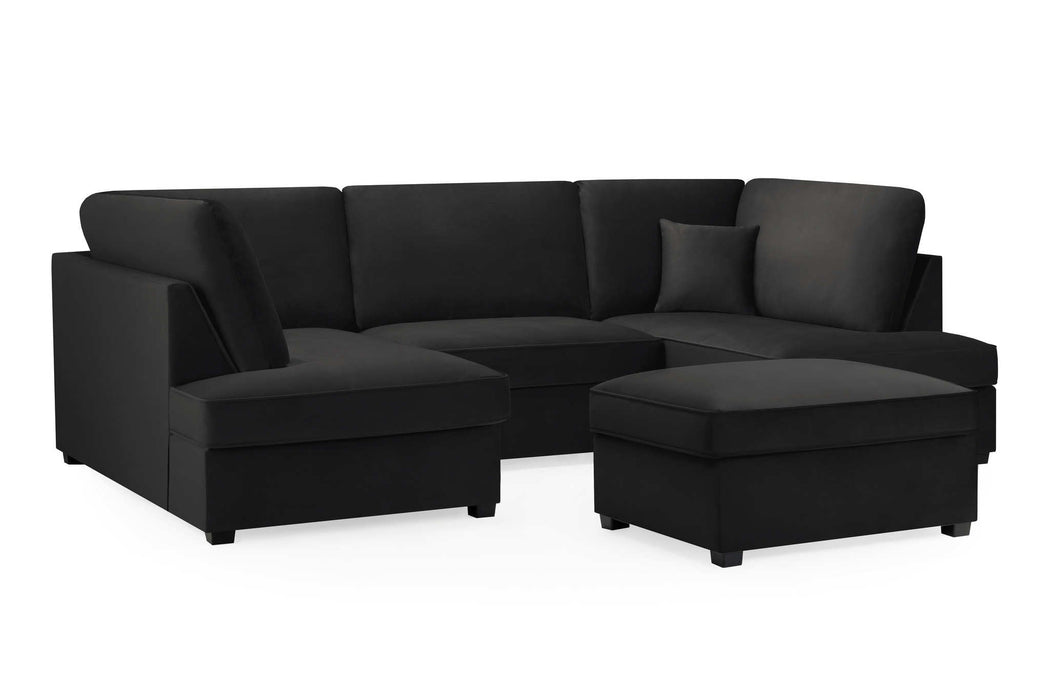 Clarendon Plush Black U - Shape Corner Sofa with Ottoman – 6 Seater - Luminex FurnitureSofascarnaby_plush_black_ushape