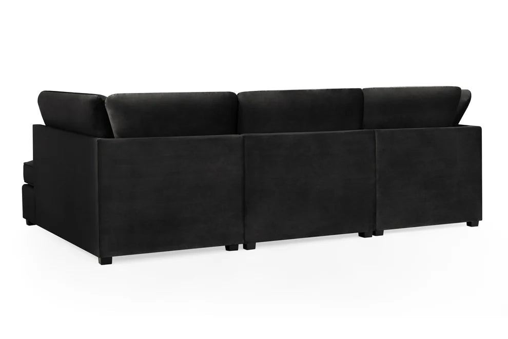 Clarendon Plush Black U - Shape Corner Sofa with Ottoman – 6 Seater - Luminex FurnitureSofascarnaby_plush_black_ushape