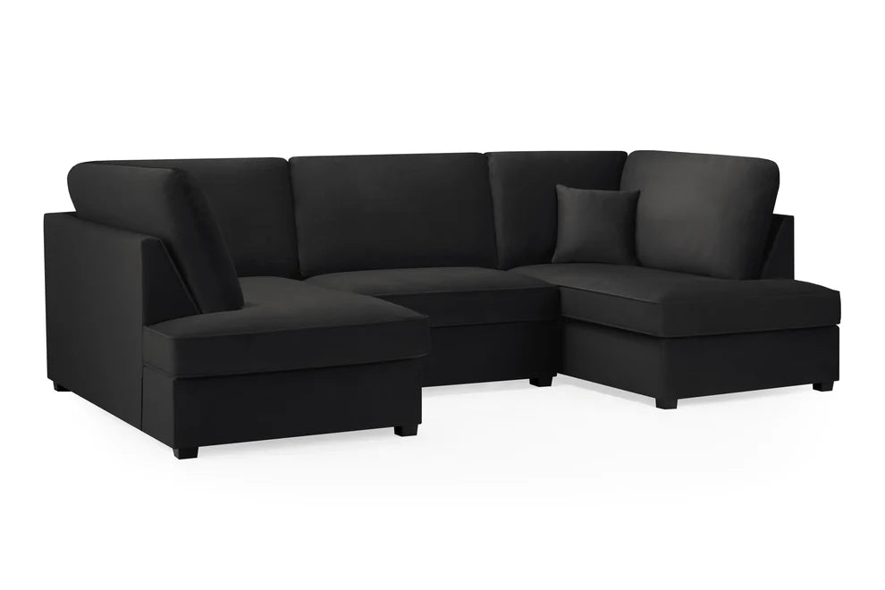 Clarendon Plush Black U - Shape Corner Sofa with Ottoman – 6 Seater - Luminex FurnitureSofascarnaby_plush_black_ushape