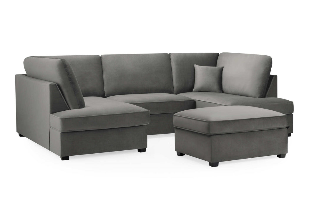 Clarendon Plush Grey U - Shape Corner Sofa with Ottoman – 6 Seater - Luminex FurnitureSofascarnaby_plush_grey_ushape