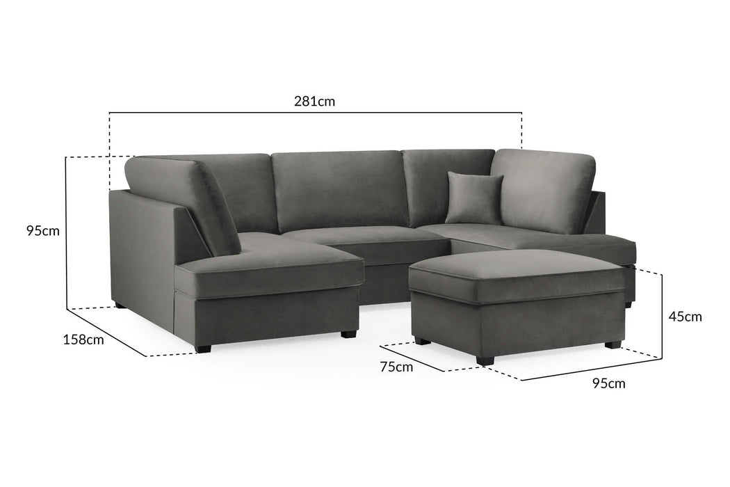 Clarendon Plush Grey U - Shape Corner Sofa with Ottoman – 6 Seater - Luminex FurnitureSofascarnaby_plush_grey_ushape