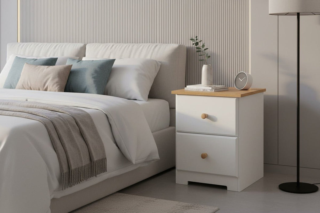 Colorado Soft White and Oak Effect Petite 2 Drawer Bedside Table - Luminex FurnitureBedside TableCL509