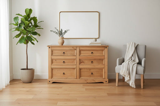 Corona Antique Wax 3+3 Drawer Wide Chest of Drawers - Luminex FurnitureChest of DrawersCR513