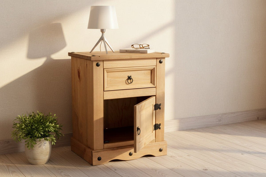 Corona Antique Waxed Pine 1 Door Bedside Cabinet - Luminex FurnitureBedside TableCR510