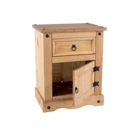 Corona Bedside Table 1 Door, Drawer Cabinet Antique Waxed Pine - LuminexFurnitureBedside TableCR510