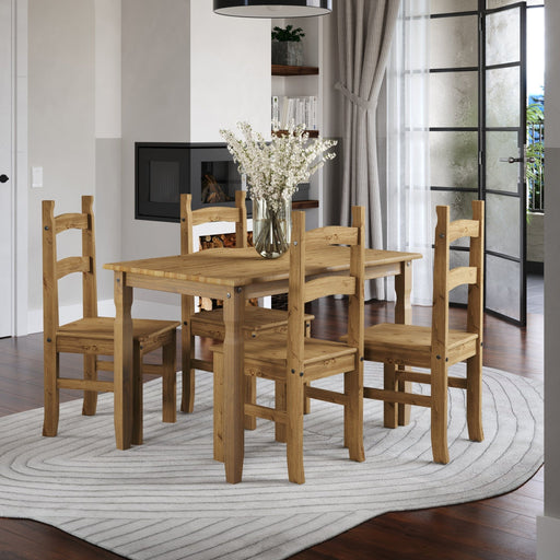 Corona Dining Set Rectangular Table with 4 Seater (Antique Waxed Pine) - LuminexFurnitureDining SetCRTBSET3