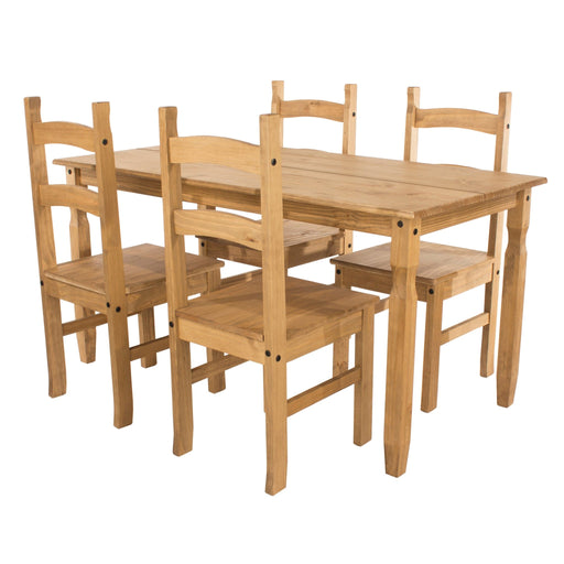 Corona Dining Set Rectangular Table with 4 Seater (Antique Waxed Pine) - LuminexFurnitureDining SetCRTBSET3