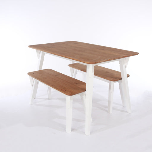 Corona Dining Set White Wax 140cm Kitchen Table & 2 Bench - LuminexFurnitureDining SetCRWTBSET32