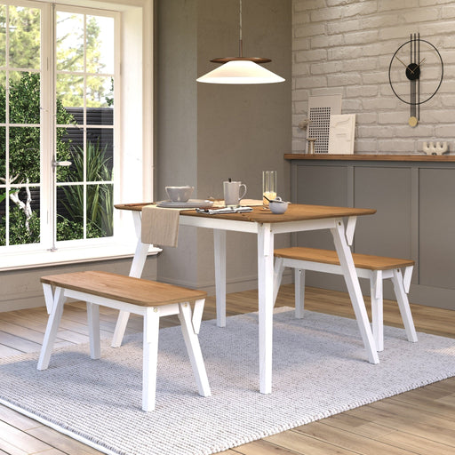 Corona Dining Set White Wax 140cm Kitchen Table & 2 Bench - LuminexFurnitureDining SetCRWTBSET32