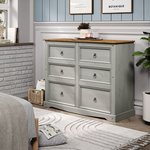 Corona Grey 3+3 Drawer Wide Chest – Grey Wax - LuminexFurnitureChest of DrawersCRG513