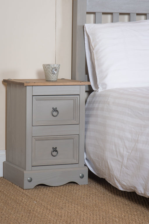 Corona Grey Bedside Table 2 Drawer Petite Cabinet Wax - LuminexFurnitureBedside TableCRG509