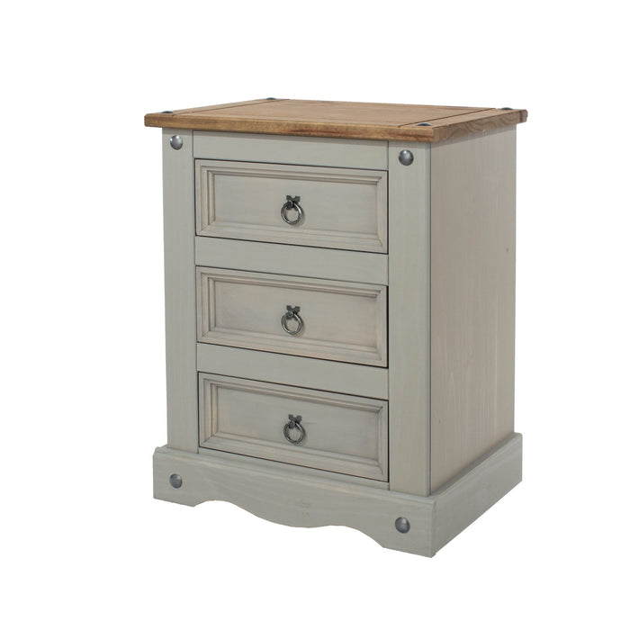 Corona Grey Bedside Table 3 Drawer Cabinet Wax - LuminexFurnitureBedside TableCRG511